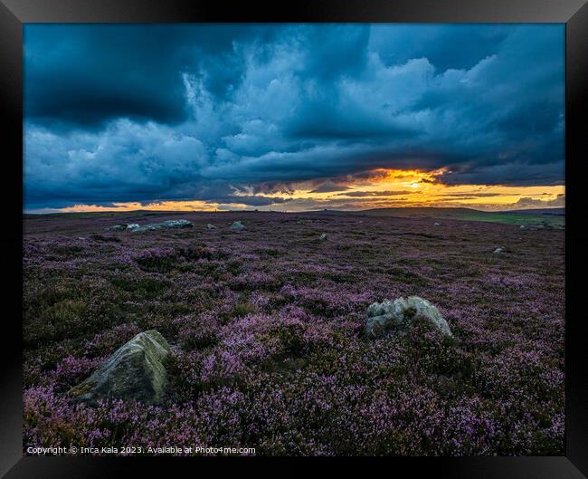 Sunset and Storms Over the Moorland Heather Framed Print by Inca Kala