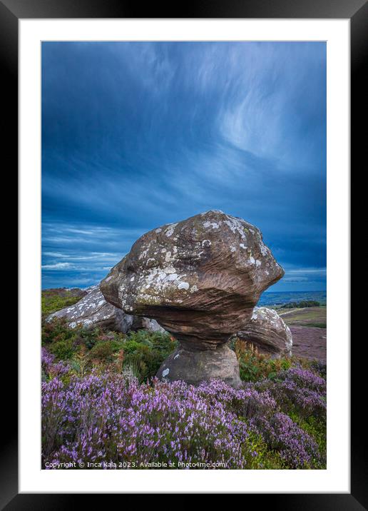 Weather Sculpted Rock and Moorland Heather  Framed Mounted Print by Inca Kala