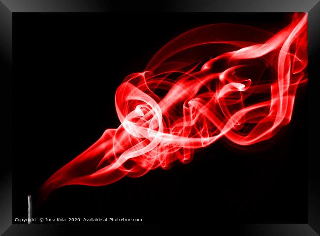  Nude in a Smoke Trail - red Framed Print by Inca Kala