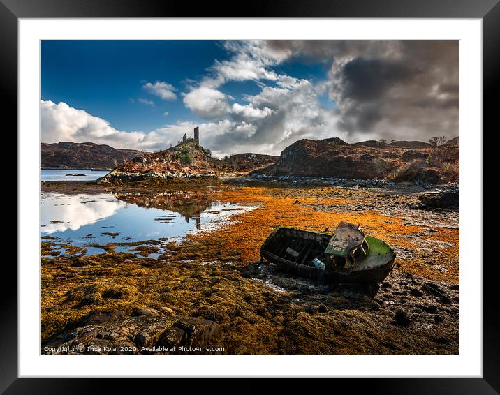 Caisteal Maol and abandoned boat on Skye Framed Mounted Print by Inca Kala