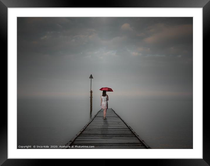 Solitude at the End of the Pier - blue tones Framed Mounted Print by Inca Kala