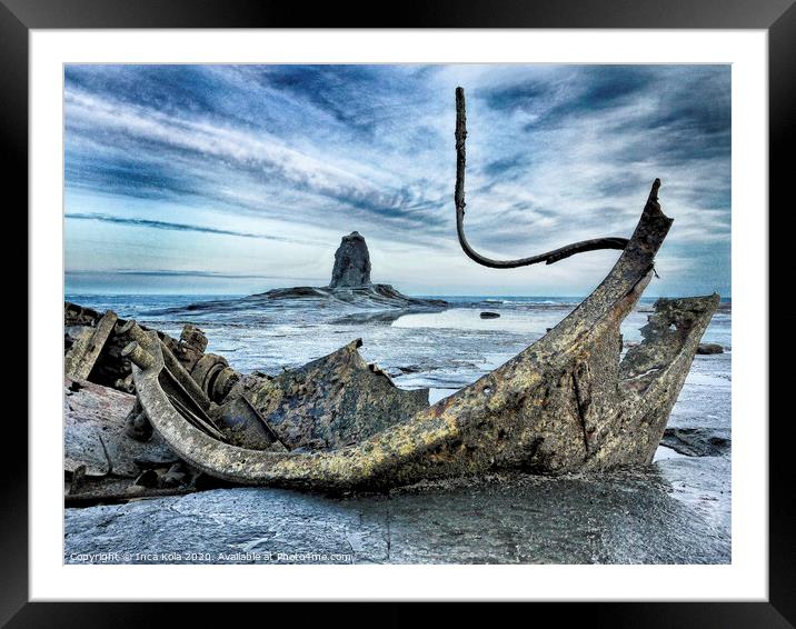 Wreckage at Saltwick Bay Framed Mounted Print by Inca Kala