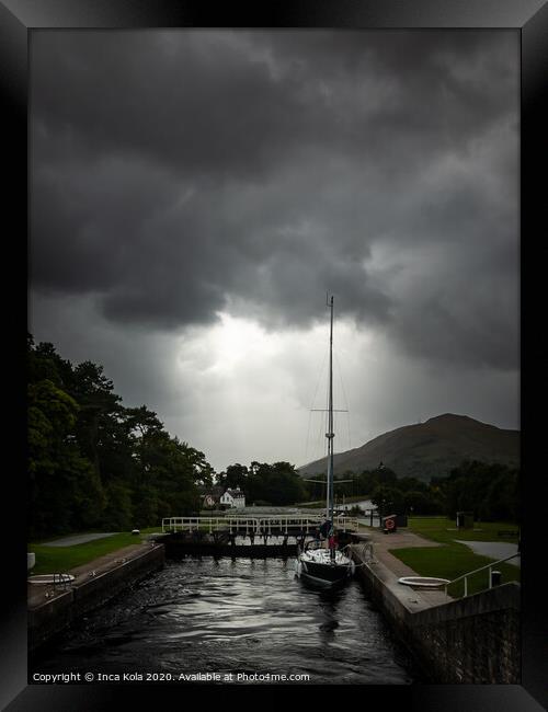 Boat in the Scottish Highlands Canal  Framed Print by Inca Kala