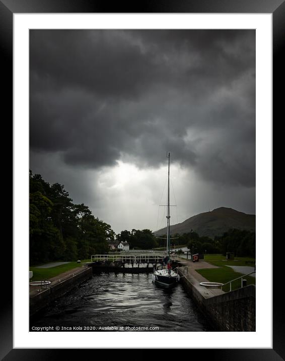 Boat in the Scottish Highlands Canal  Framed Mounted Print by Inca Kala