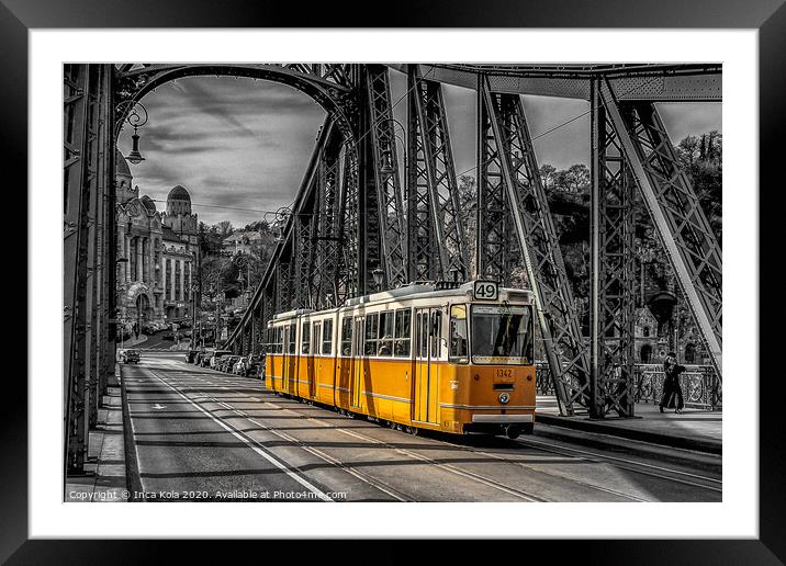 Tram on Liberty Bridge Budapest Framed Mounted Print by Inca Kala