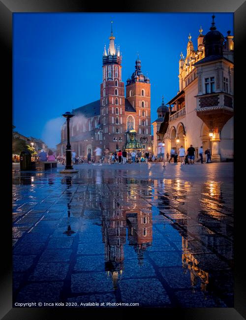 Reflections of St Mary's Basilica in Krakow Framed Print by Inca Kala
