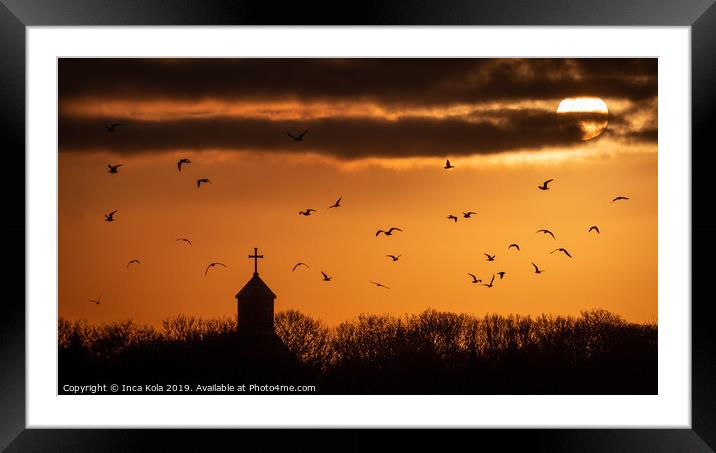 Sunrise And Birds Over The Church Spire Framed Mounted Print by Inca Kala