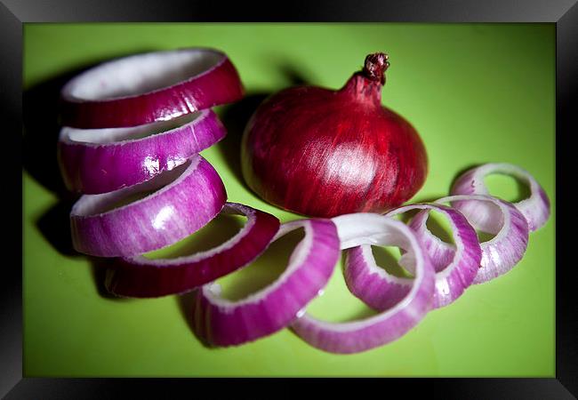 Red onion slices Framed Print by anna collins