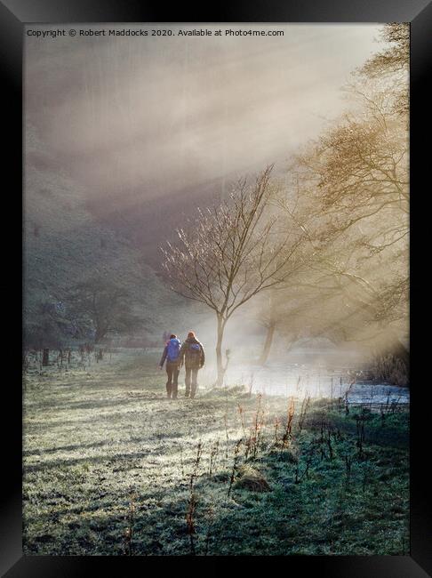 Misty morning walk in Wolfscote Dale Framed Print by Robert Maddocks