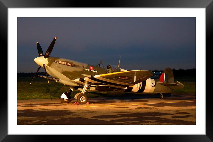 Spitfire at Night Framed Mounted Print by Barry Burston