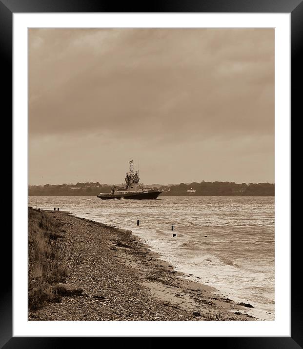 Tug at Calshot Framed Mounted Print by Stewart Nicolaou