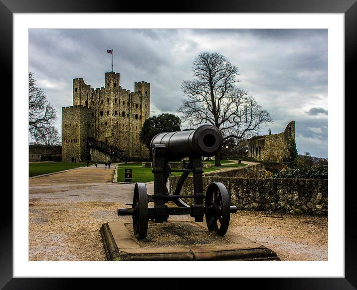 Rochester Castle And Cannon Framed Mounted Print by Stewart Nicolaou