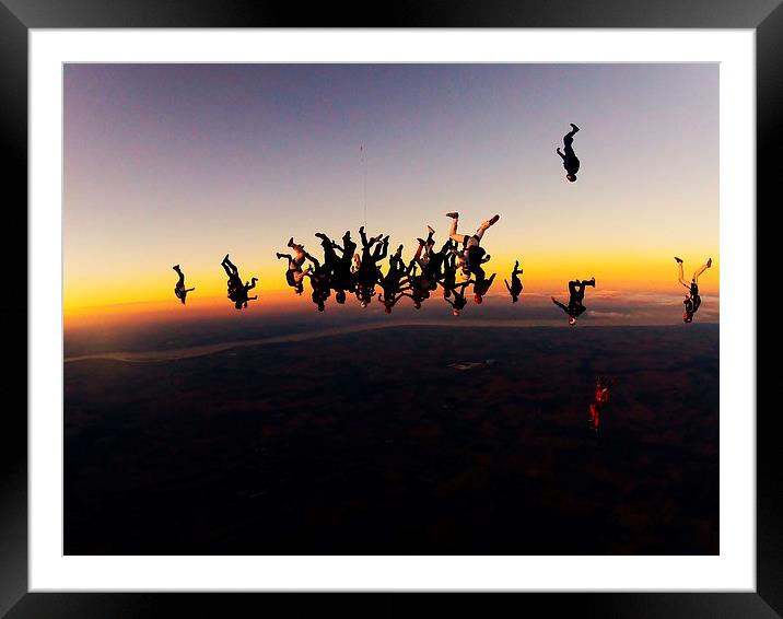 sunset large freefly formation skydive Framed Mounted Print by Ewan Cowie