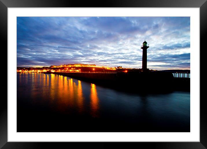 Whitby harbour by night Framed Mounted Print by Colin Brittain