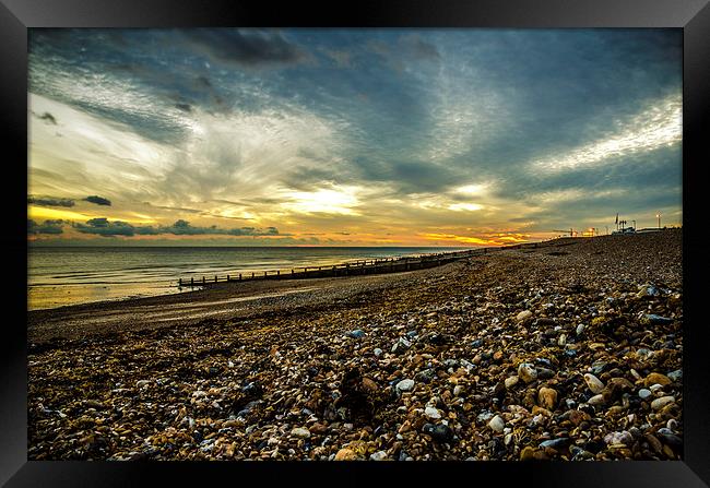 Worthing Seafront Sunset Framed Print by David Dumbell