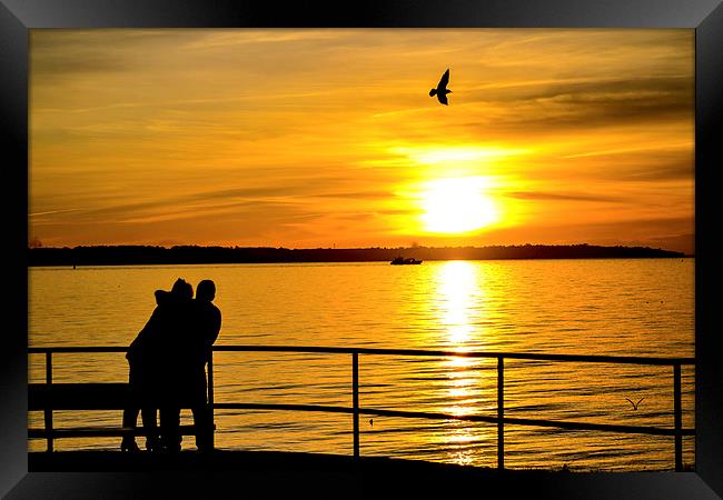 lovers at sunset Framed Print by nick wastie