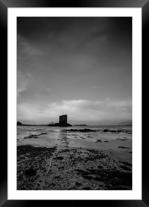 Castle Stalker in Moody Monochrome Framed Mounted Print by Tommy Dickson