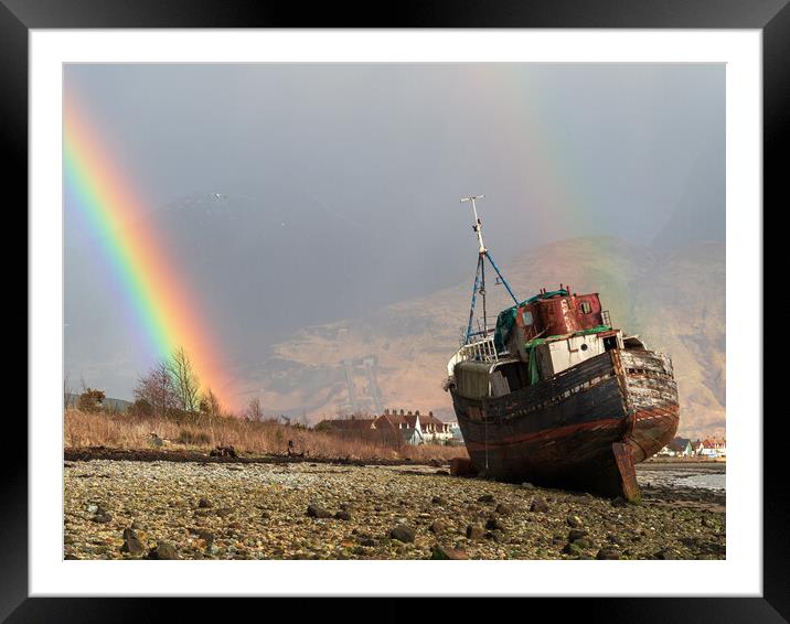 Corpach wreck with rainbow.  Framed Mounted Print by Tommy Dickson