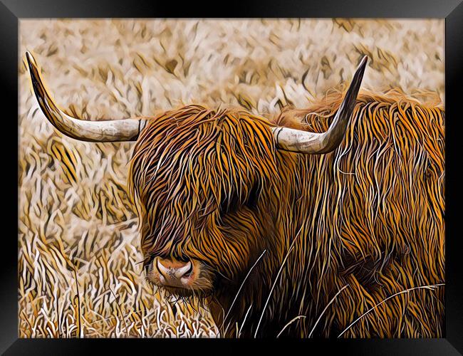 Highland Coo - Digital Art Framed Print by Tommy Dickson