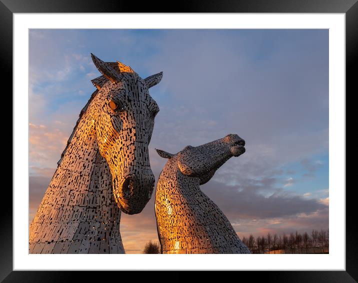 The Kelpies at sunset. Framed Mounted Print by Tommy Dickson
