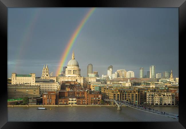  Rainbow over St Paul's Cathedral, London Framed Print by ann stevens