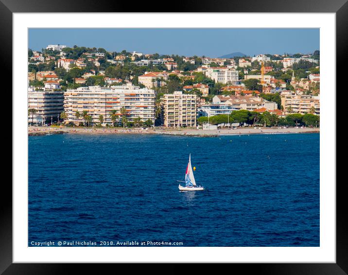 Yacht on the water at St Raphael Framed Mounted Print by Paul Nicholas