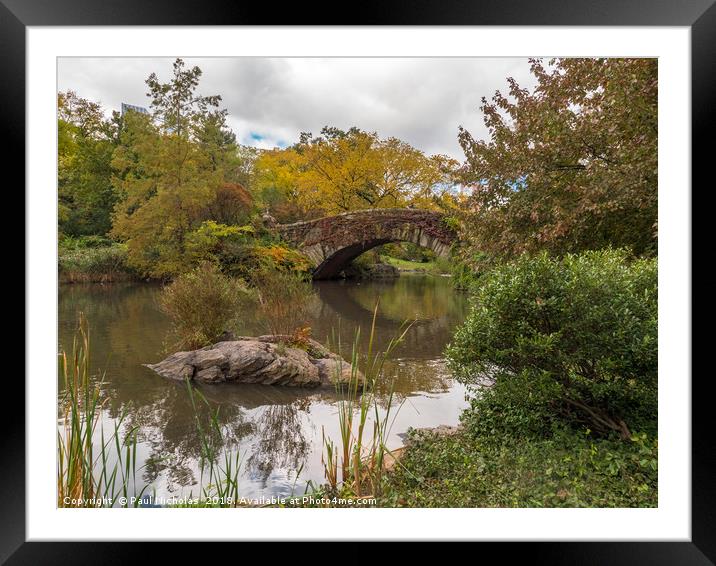 Gapstow Bridge in Central Park Framed Mounted Print by Paul Nicholas