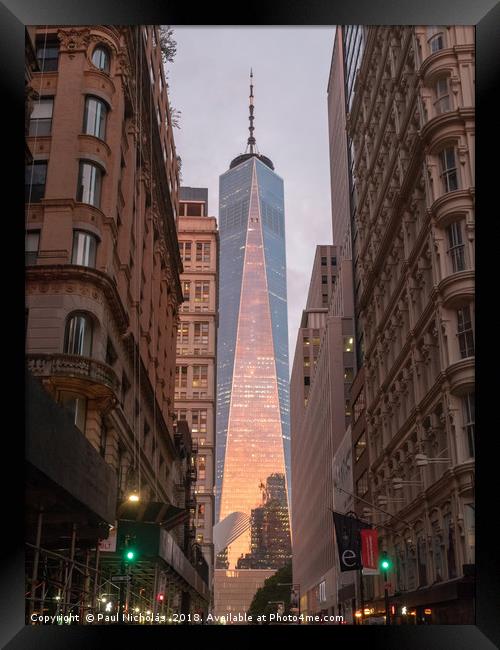 Sunrise at the One World Trade Centre, New York Framed Print by Paul Nicholas