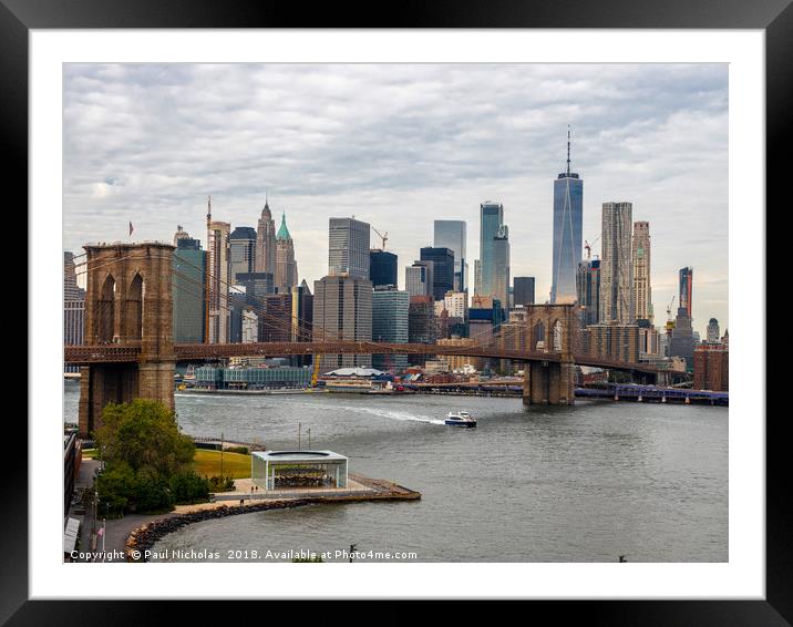 Brooklyn Bridge and Lower Manhattan Framed Mounted Print by Paul Nicholas