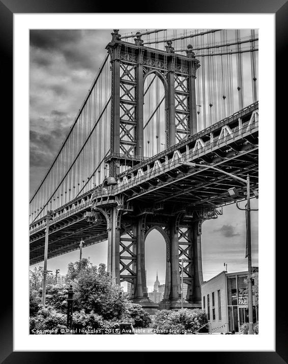 Manhattan Bridge and the Empire State Building Framed Mounted Print by Paul Nicholas