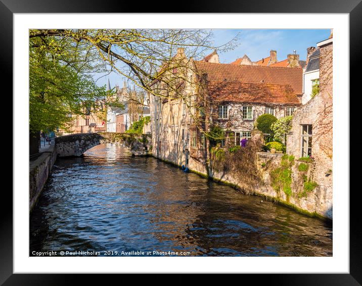 Bruges canal on a spring morning Framed Mounted Print by Paul Nicholas