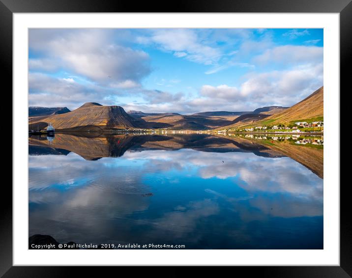 Fjord reflections in Iceland Framed Mounted Print by Paul Nicholas