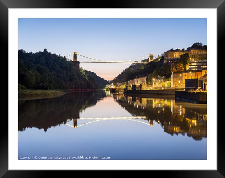Clifton bridge reflections at night, Bristol Framed Mounted Print by Daugirdas Racys