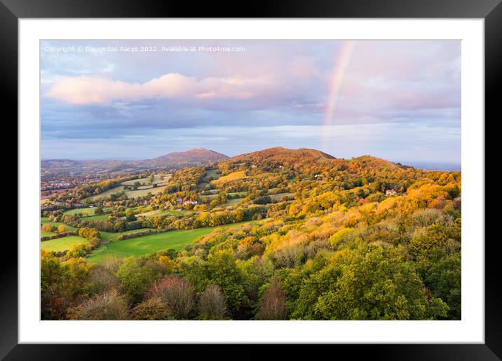 Autumnal Malvern Hills  Sunset and Rainbow Framed Mounted Print by Daugirdas Racys