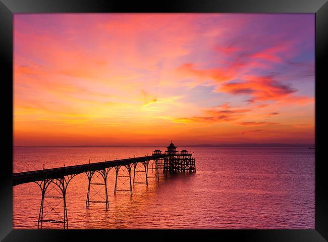 Clevedon Pier, UK, Sunset colours Framed Print by Daugirdas Racys