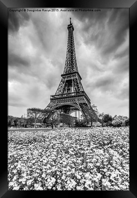 Stormy Eiffel Tower, Paris (black and white) Framed Print by Daugirdas Racys