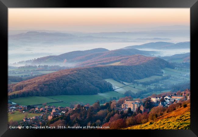 Misty Malvern Hills Panorama Framed Print by Daugirdas Racys