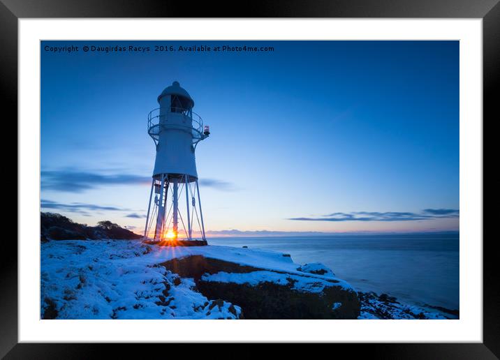 Sunset at Black Nore Point Lighthouse in winter Framed Mounted Print by Daugirdas Racys