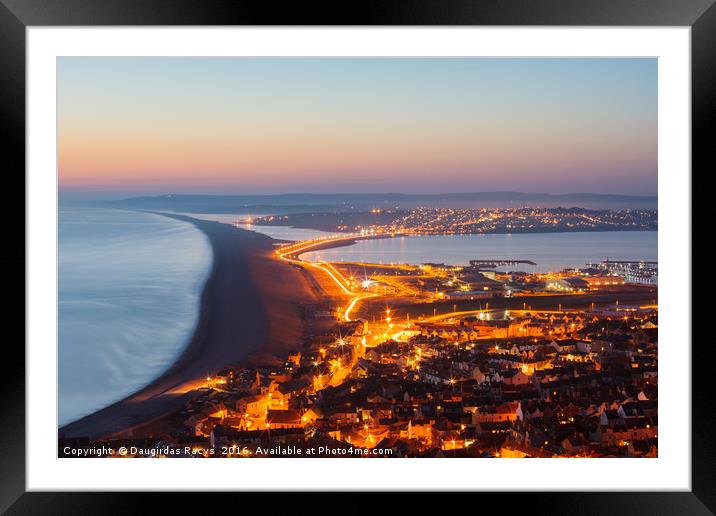 Chesil beach seen from Portland at dusk Framed Mounted Print by Daugirdas Racys