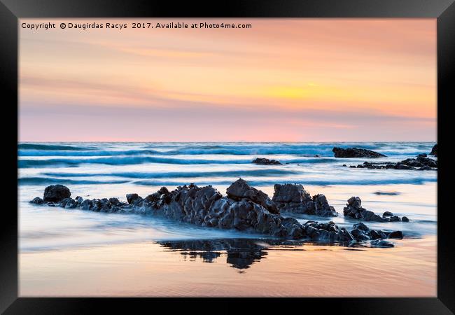 Widemouth Bay Sunset Framed Print by Daugirdas Racys