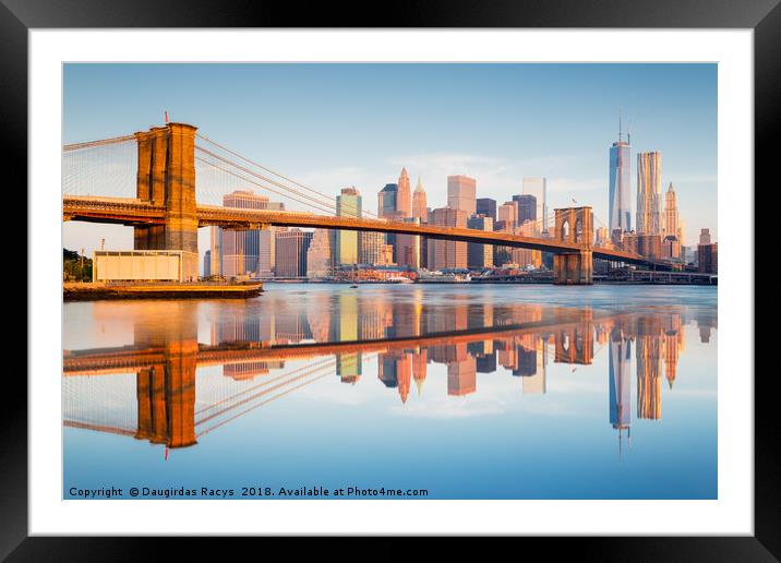 Manhattan bridge at dawn Framed Mounted Print by Daugirdas Racys