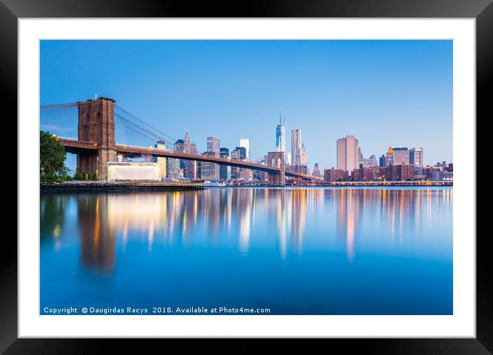 Manhattan bridge blue hour Framed Mounted Print by Daugirdas Racys