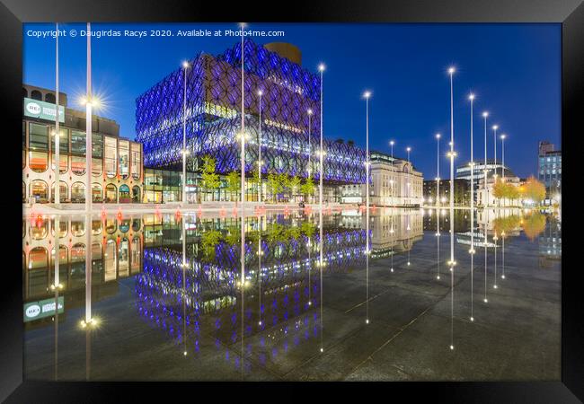 Birmingham City Library Reflections at the blue hour Framed Print by Daugirdas Racys