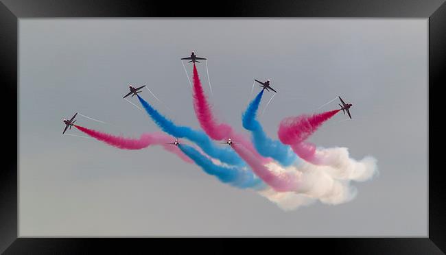 Red Arrows and coloured smoke Framed Print by Kenneth Dear