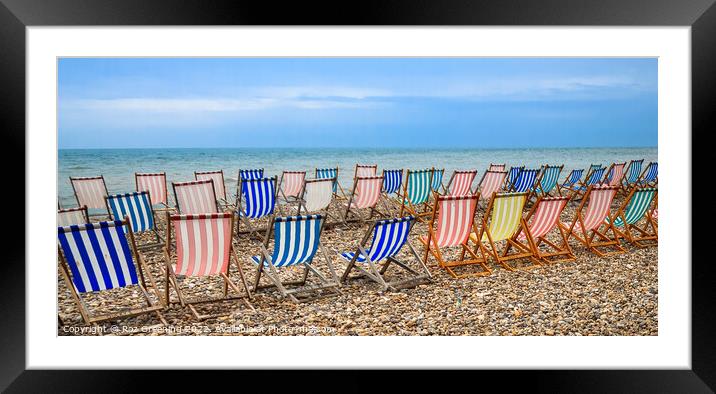 Beach Deckchairs  Framed Mounted Print by Roz Greening