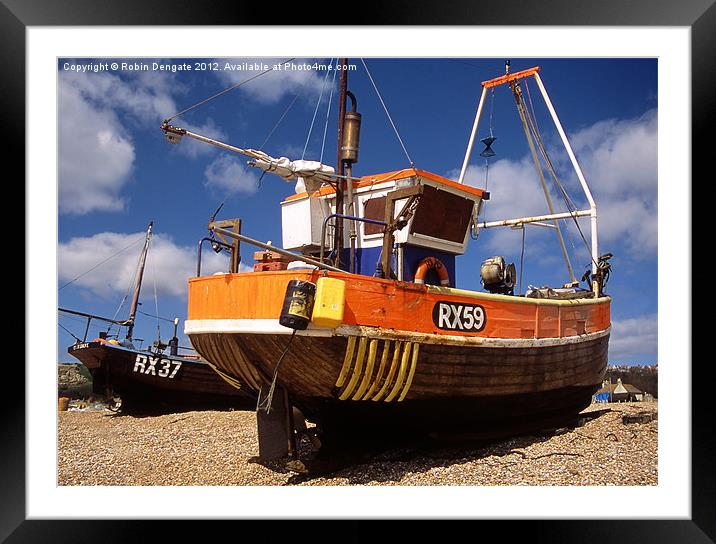 Fishing boat at Hastings, Sussex Framed Mounted Print by Robin Dengate