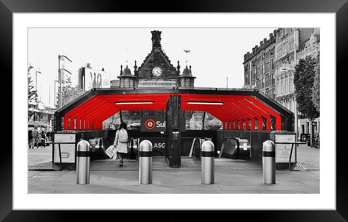 A touch of red in Glasgow Framed Mounted Print by carolann walker