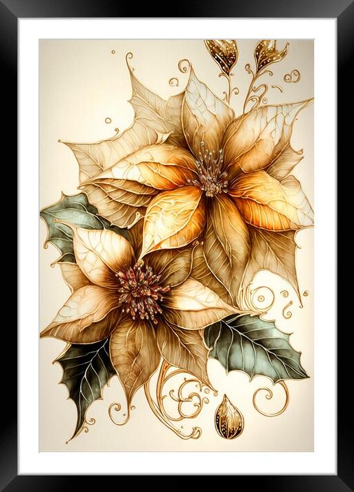 Golden Poinsettias 03 Framed Mounted Print by Amanda Moore