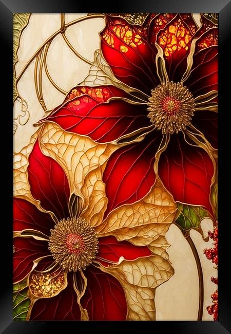 Red and Gold Poinsettias 02 Framed Print by Amanda Moore