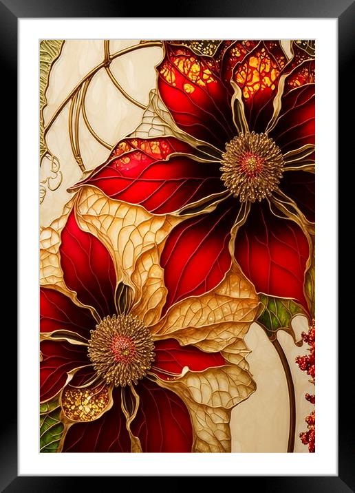 Red and Gold Poinsettias 02 Framed Mounted Print by Amanda Moore